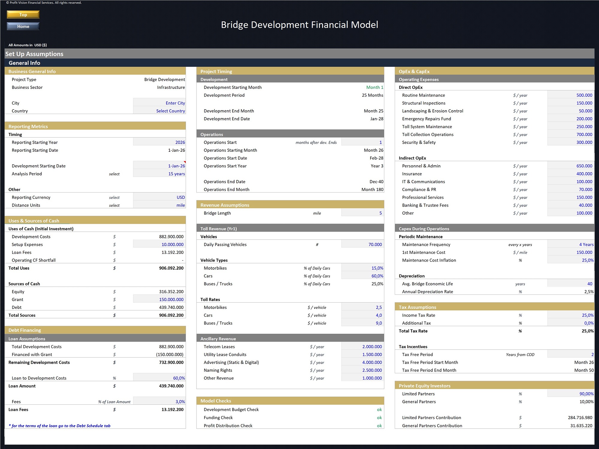 Bridge Development Financial Model_Assumptions