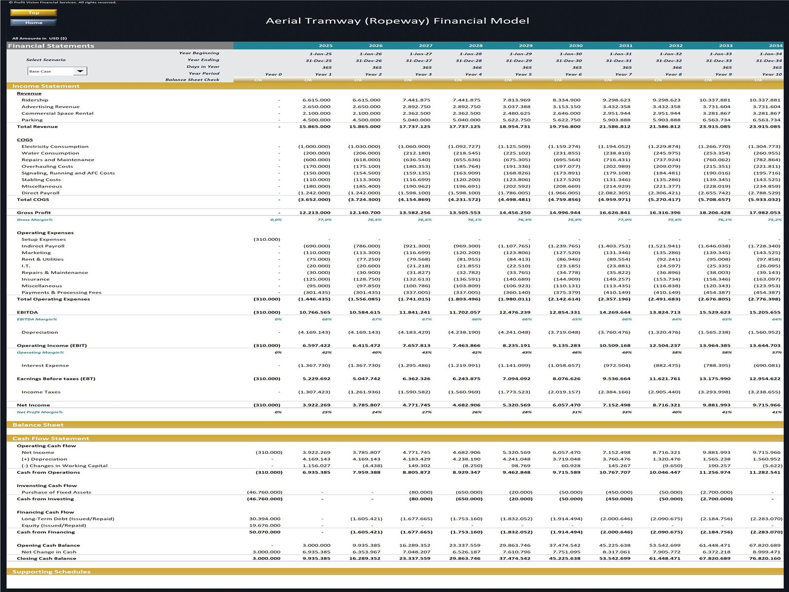 Ropeway Development Financial Model_10 Year Forecast