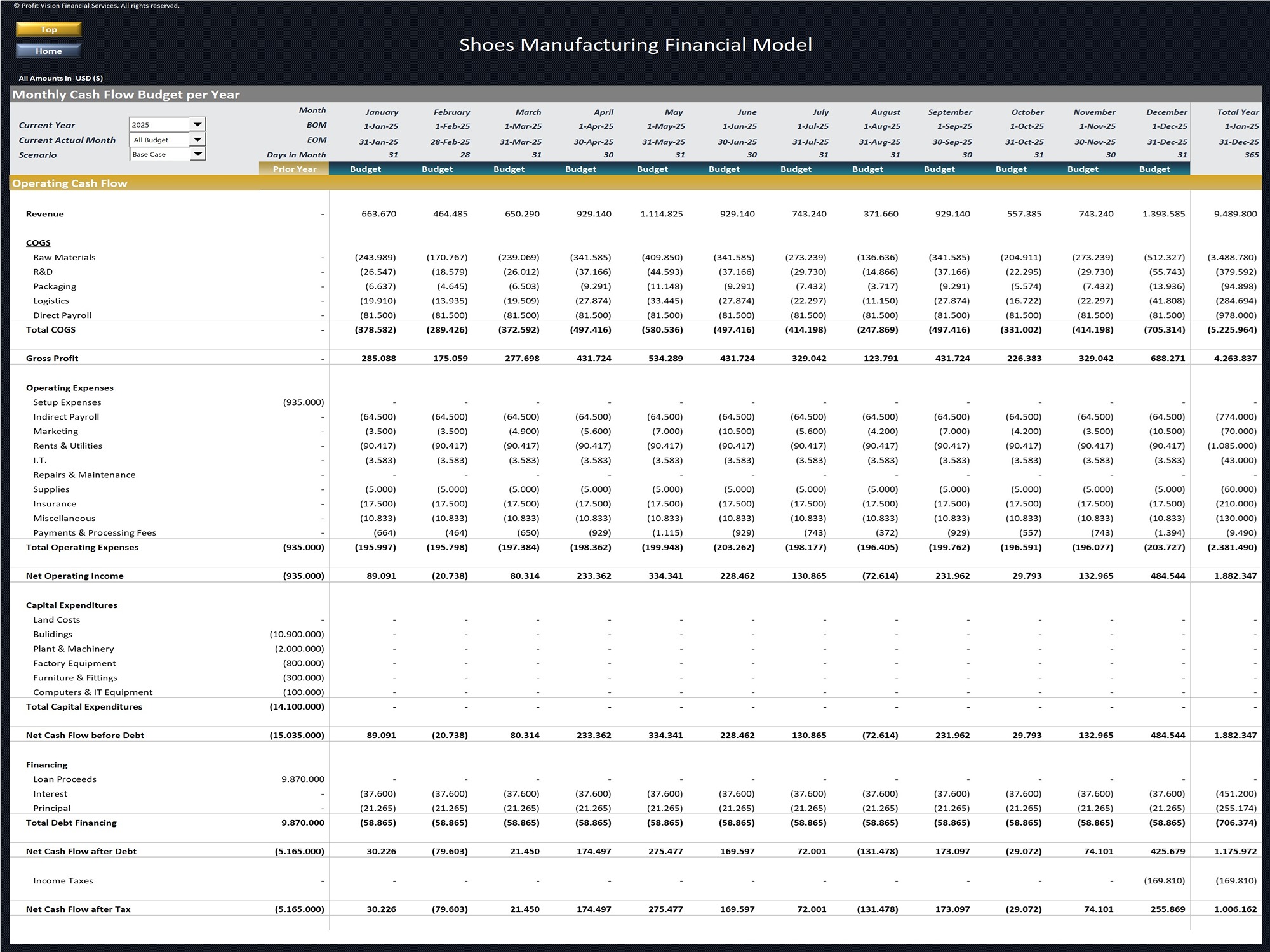 Shoes Manufacturing Financial Model_Monthly Budget