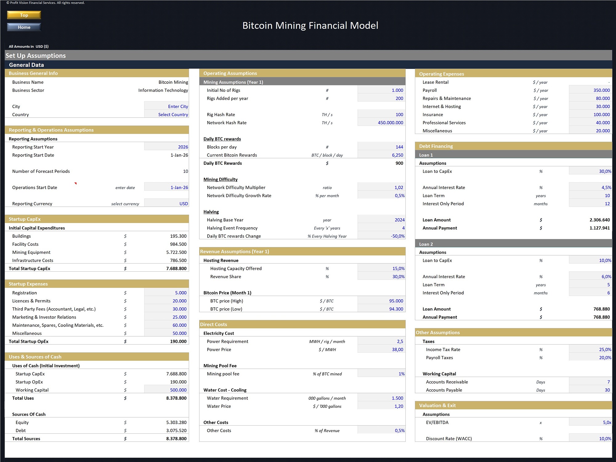 Bitcoin Mining Financial Model_Assumptions