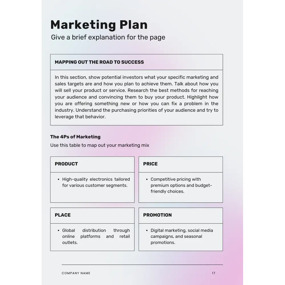 Electronics Business Plan Template - Marketing Plan