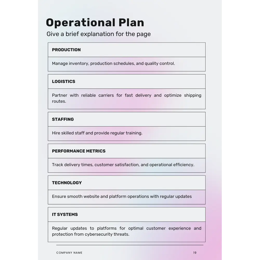 Electronics Business Plan Template - Operational Plan