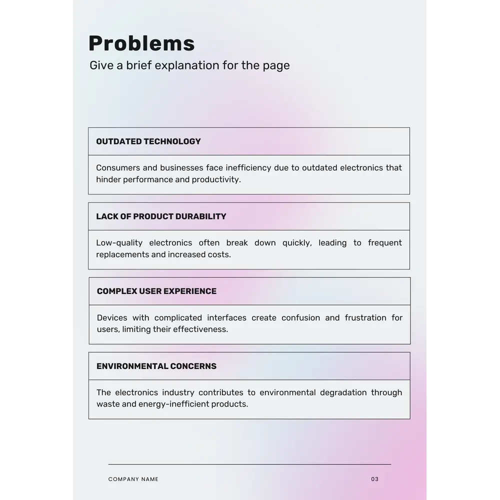 Electronics Business Plan Template - Problems