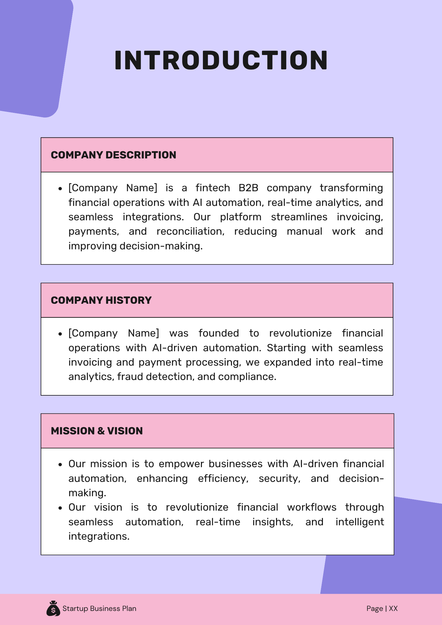 Fintech B2B Business Plan Template - Introduction