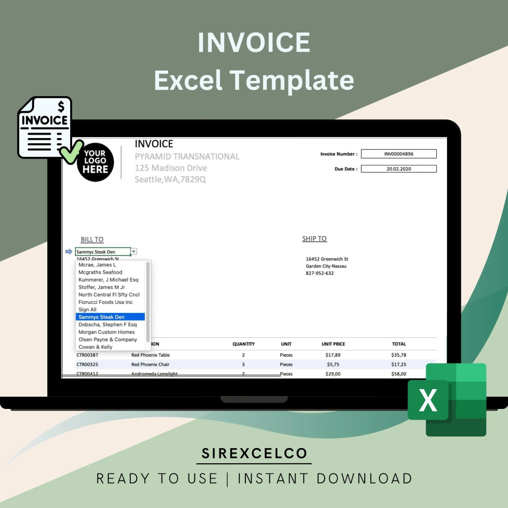 Editable Invoice Excel Template | Printable Business Invoice | Small ...