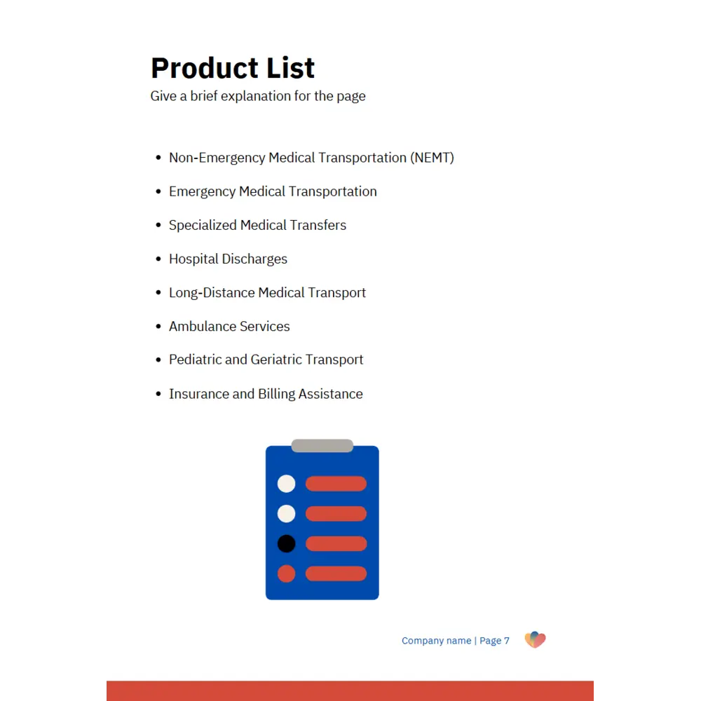 Medical Transportation Business Plan -Product List